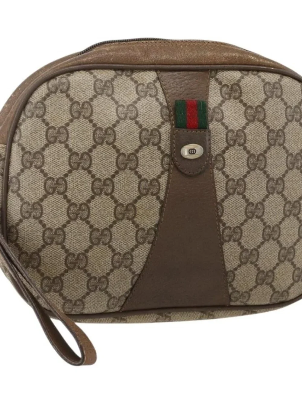 GUCCI GG Supreme Web Sherry Line Clutch Bag PVC Beige Gold 89 01 034 Auth 175777